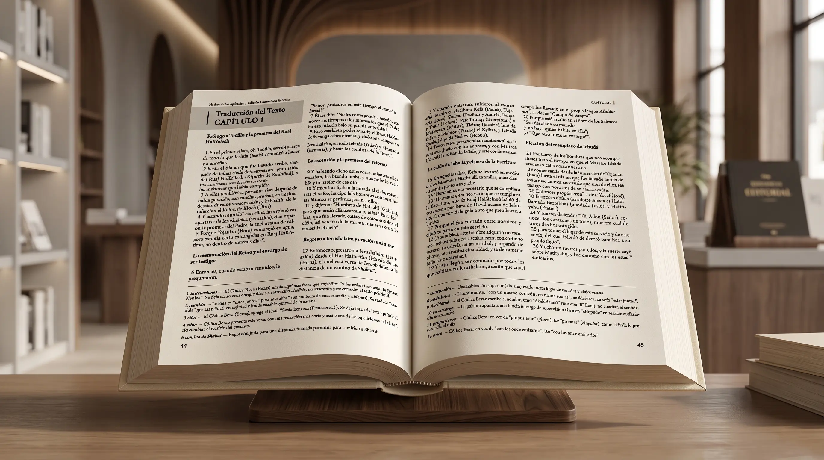 Libro abierto mostrando la traducción del capítulo 1